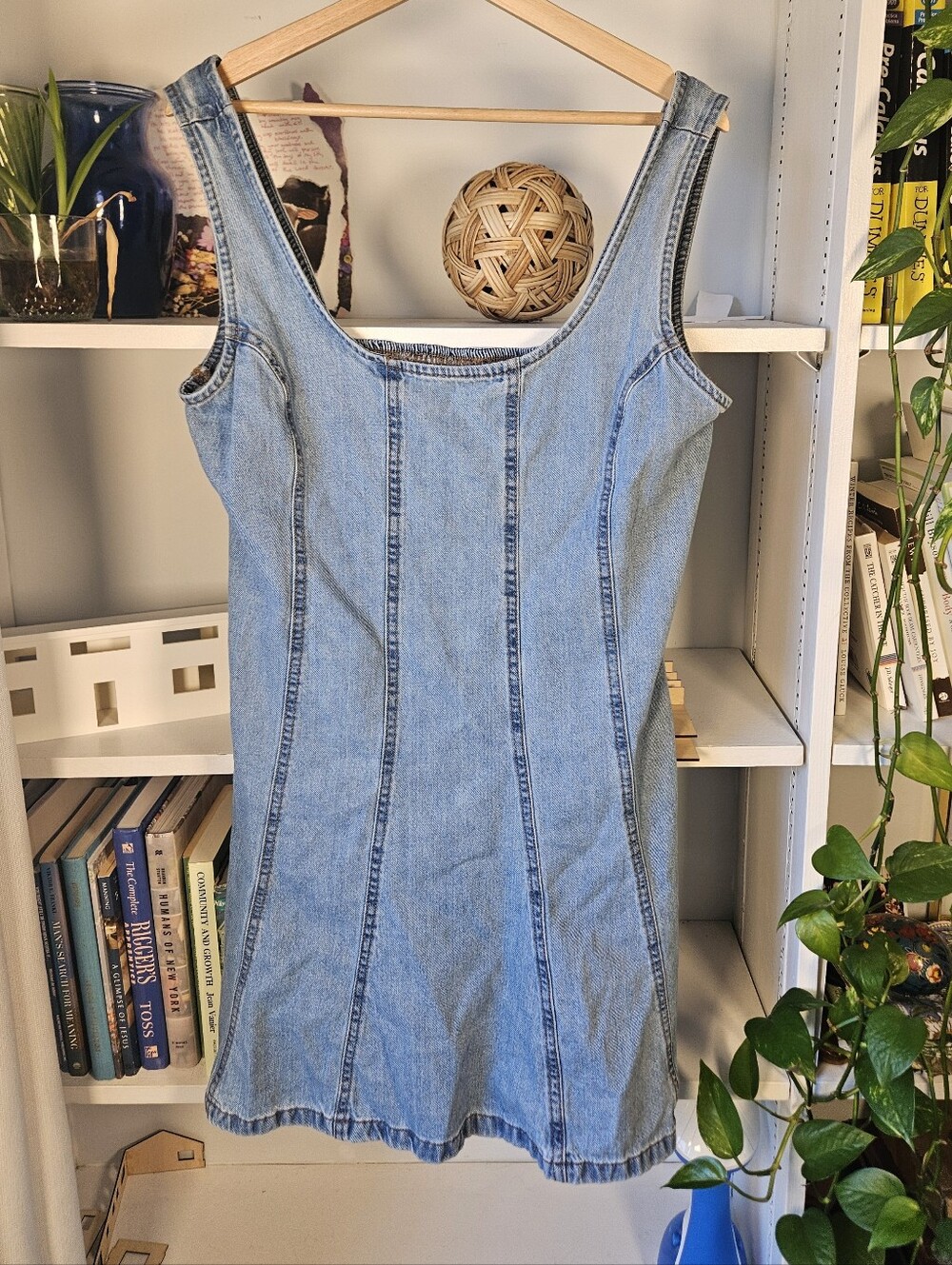 Lone Star Light Blue Denim Mini Dress Cotton Size Large Western Boho Fall Autumn
